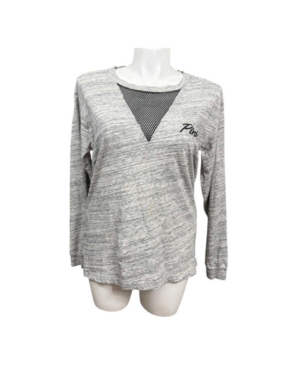 Victoria's Secret PINK Gray Marled Long Sleeve Mesh Insert Top